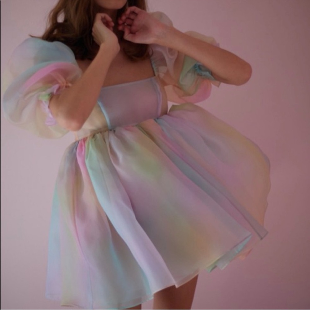 Selkie Rainbow puff dress mini 10